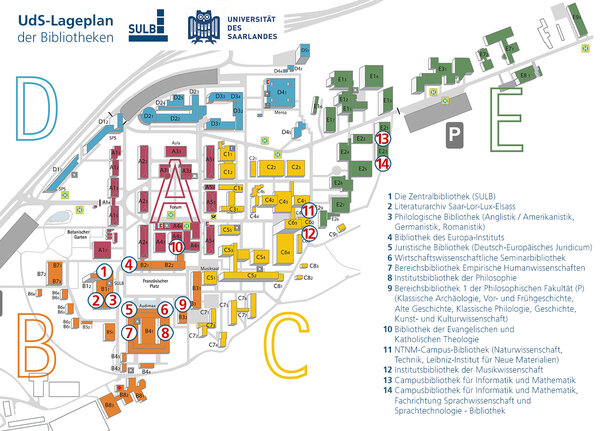 Bibliotheken auf dem Campus der Universität des Saarlandes